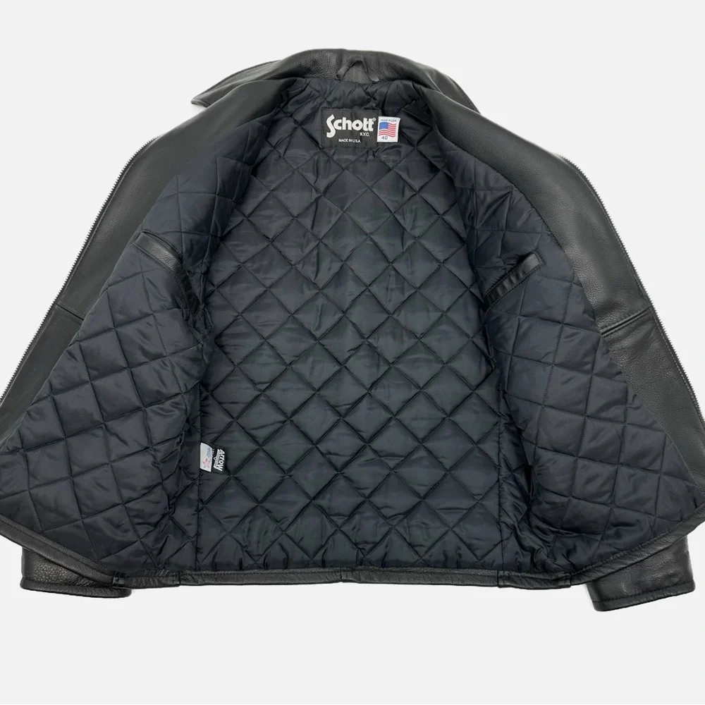 Schott NYC Black Leather Jacket Size 40/Medium - Made in USA - Picture 2 of 15